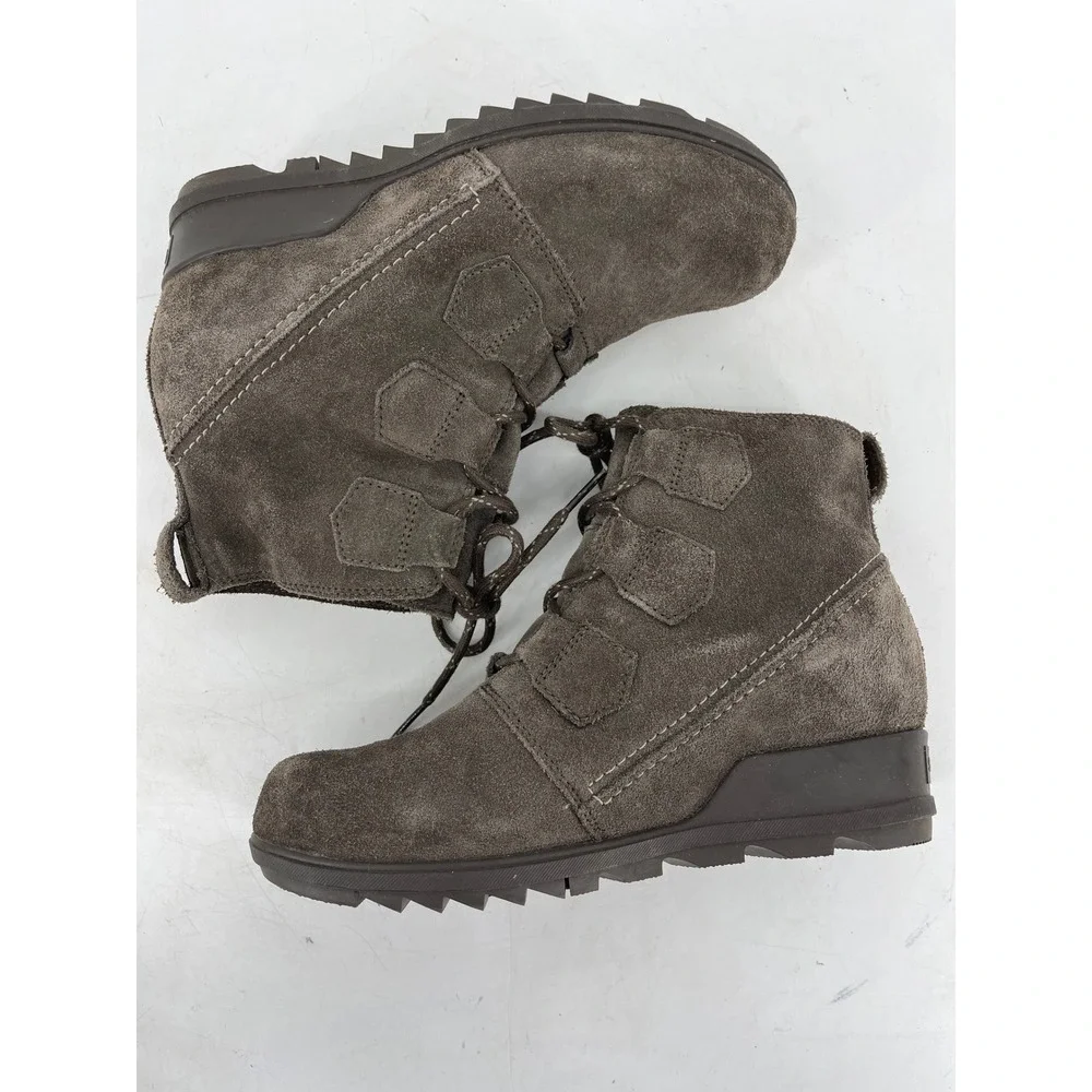 Sorel Evie Lace Wedge Ankle Boots Womens 9.5 Grey Suede‎ Waterproof NL3322-245